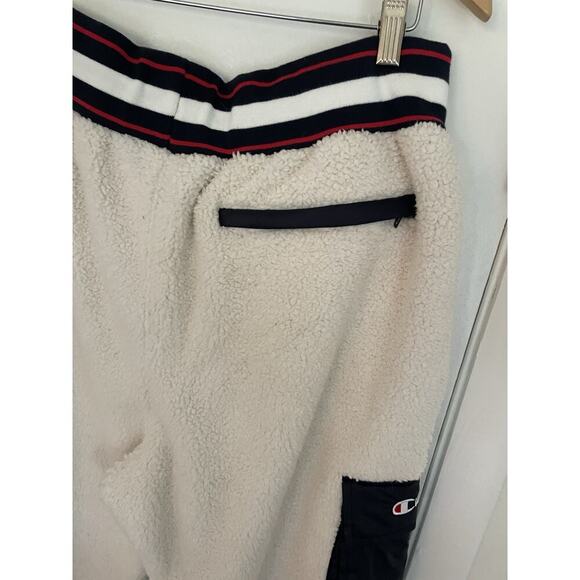 Champion Mens White Sherpa Shearling Sweatpants Size Large pockets cozycore - Picture 6 of 7
